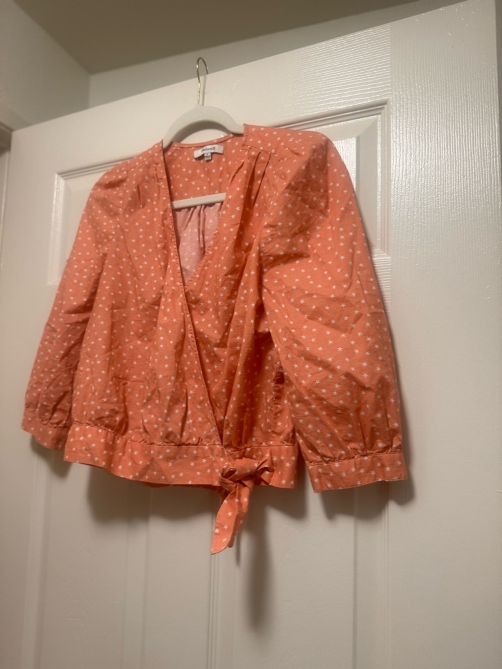 Madewell Peach Pink Star Scatter Wrap Top - Picture 6 of 14